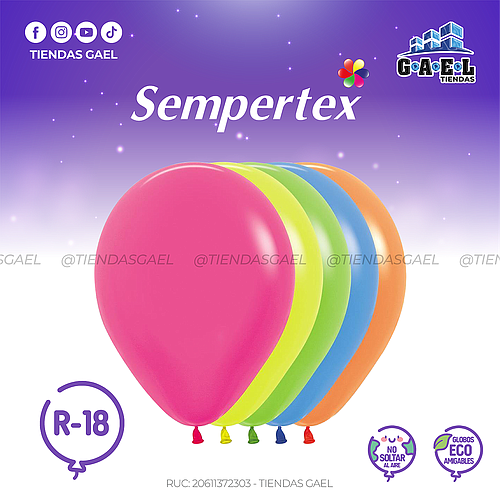 Globos Neon Sempertex R-18 X 6 Und